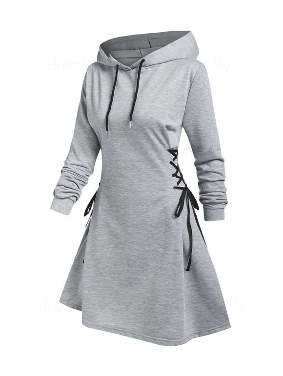 Mini Robe à Capuche à Lacets et Cordon de Serrage - Gris 3XL