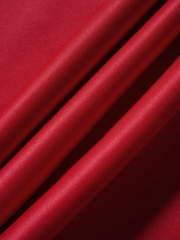 Robe Mi-Longue en Dentelle Fleur à Taille Haute en Blocs de Couleurs avec Nœud Papillon - Rouge L