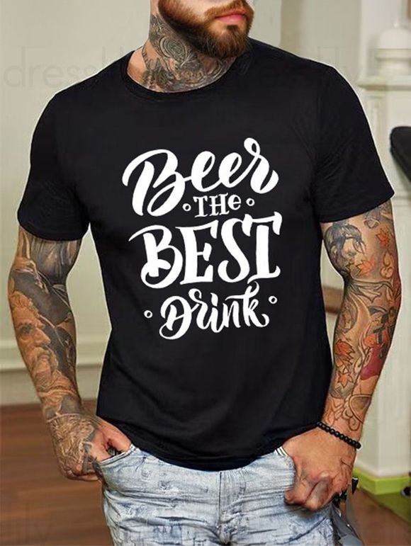 T-shirt Décontracté à Imprimé Slogan BEER THE BEST DRINK en Coton - Noir XL