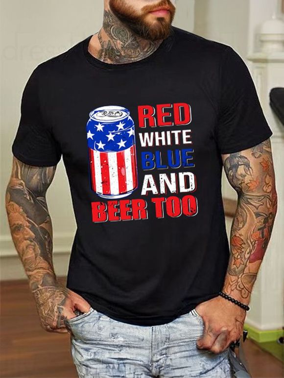 T-Shirt à Manches Courtes et à Col Rond en Coton à Imprimé Slogan et Inscription Beer - Noir M