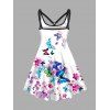 Plus Size Butterfly Print Tank Dress A Line Casual Mini Dress - WHITE 5X
