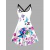 Plus Size Butterfly Print Tank Dress A Line Casual Mini Dress - WHITE 5X