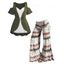 Plus Size Colorblock Cold Shoulder Ruched Tops and Tie Dye Flare Pants Outfit - GREEN L