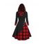 Robe Mi-Longue à Capuche Superposée à Carreaux avec Bouton - Noir S