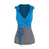 Crossover Bandage Sleeveless Hooded Crop Top And V Neck Spaghetti Strap Camisole Two Piece Set - BLUE XL