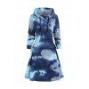 Tie Dye Print Hooded Dress Lace Up Mini Dress Long Sleeve Casual A Line Dress - DEEP BLUE XXXL
