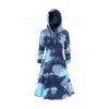 Tie Dye Print Hooded Dress Lace Up Mini Dress Long Sleeve Casual A Line Dress - DEEP BLUE XXXL