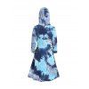 Tie Dye Print Hooded Dress Lace Up Mini Dress Long Sleeve Casual A Line Dress - DEEP BLUE XXXL
