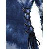 Tie Dye Print Hooded Dress Lace Up Mini Dress Long Sleeve Casual A Line Dress - DEEP BLUE XXXL