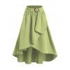 Overlay Skirt Solid Color Self Belted Ruffle Asymmetrical Hem Zip Up Midi Skirt - LIGHT GREEN XXL