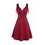 Plain Color Dress Cinched Ruched Mock Button High Waisted Sleeveless A Line Mini Dress - DEEP RED XL
