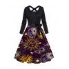 Robe Ligne A à Imprimé Etoile Lune et Soleil avec Nœud Papillon - Noir XXL