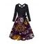 Robe Ligne A à Imprimé Etoile Lune et Soleil avec Nœud Papillon - Noir XXL