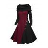 Robe en Tricot à Câble Panneau en Maille avec Faux Bouton à Manches Longues à Col Bénitier - Noir M