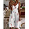 Mini Robe Décontractée à Imprimé Plume à Bretelle Fine sans Manches à Col V - Blanc S