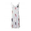 Feather Print Mini Dress V Neck Spaghetti Strap Dress Sleeveless Casual Cami Dress - WHITE XL