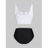 Vintage Tankini Swimsuit Tummy Control Swimwear Sunflower Print Ruched V Notch Beach Bathing Suit - BLACK XXXL
