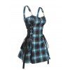 Robe d'Eté Vintage Gothique à Carreaux à Demi-Zip à Lacets sans Manches - Bleu XXL