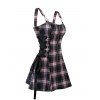 Vintage Plaid Print Mini Dress Lace Up Gothic Dress O Ring Half Zipper Strap Sleeveless Dress - LIGHT PINK L