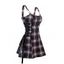 Vintage Plaid Print Mini Dress Lace Up Gothic Dress O Ring Half Zipper Strap Sleeveless Dress - LIGHT PINK L