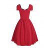 Star Gingham Lace Up Ruched Vintage Dress - RED L