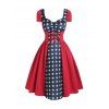 Robe Vintage en Vichy Etoile à Lacets à Volants - Rouge M