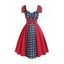 Star Gingham Lace Up Ruched Vintage Dress - RED XL