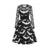 Robe d'Halloween Panneau en Dentelle à Imprimé Chauve-souris à Taille Haute - Noir 3XL