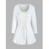 T-shirt Panneau en Dentelle Fleur en Avant à Lacets - Blanc 2XL