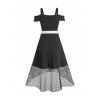 Fishnet Insert Open Shoulder Belted Dress - BLACK XL