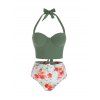 Maillot de Bain Tankini Découpé Style Corset à Imprimé Fleuri Partout de Vacance - Vert Camouflage M
