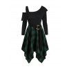 Gothic Plaid Asymmetrical Handkerchief Cold Shoulder Dress - BLACK M