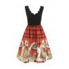 Christmas Cats Musical Notes Print Sleeveless Dress - RED L