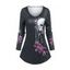 T-Shirt à Col en V avec Imprimé Fleurs et Crâne - Gris Foncé L