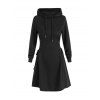 Plain Lace Up Drawstring Hooded Dress - BLACK 2XL