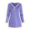 T-shirt Panneau Pailleté à Col V - Violet clair S