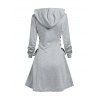 Plain Lace Up Drawstring Hooded Dress - GRAY 3XL