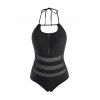 Maillot de Bain Noué Au Dos Gainant en Maille Insérée à Col Halter Une-Pièce - Noir M
