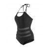 Maillot de Bain Noué Au Dos Gainant en Maille Insérée à Col Halter Une-Pièce - Noir XXXL