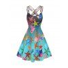 Mini Robe à Bretelle Croisée à Imprimé Marine de Vacance en Ligne A de Plage - Bleu clair L