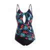 Maillot de Bain Superposé Découpé Tropical Imprimé Une-Pièce - multicolor L