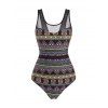 Maillot de Bain à Imprimé Tribal en Maille Insérée à Lacets Une-Pièce - multicolor S