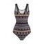 Maillot de Bain à Imprimé Tribal en Maille Insérée à Lacets Une-Pièce - multicolor S
