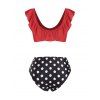 Maillot de Bain Bikini Découpé à Pois à Volants - Rouge S