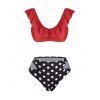 Maillot de Bain Bikini Découpé à Pois à Volants - Rouge L