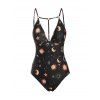 Maillot de Bain Lune Soleil à Bretelle Anneau en O Une-Pièce - Noir XXL