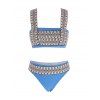 Maillot de Bain Bikini Brodé Zigzag à Col Carré de Plage - Bleu clair XL