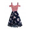 Robe Mini Superposée Chinée à Imprimé Fleur à Epaule Dénudée - multicolor L