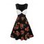 Robe Ligne A Motif Floral avec Nœud Papillon - Noir M