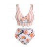 Vacation Tankini Swimwear Striped Floral Print Swimsuit Bowknot Lace-up Crisscross Cut Out Beach Bathing Suit - LIGHT SALMON S